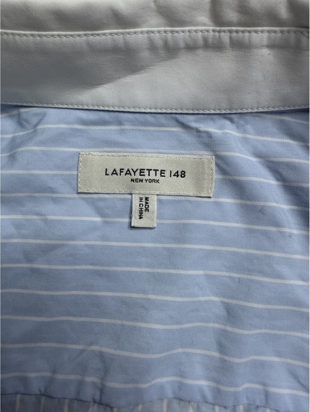 Lafayette 148 New York Oversized Light Blue & White Striped Button-Down Shirt - Picture 7 of 9